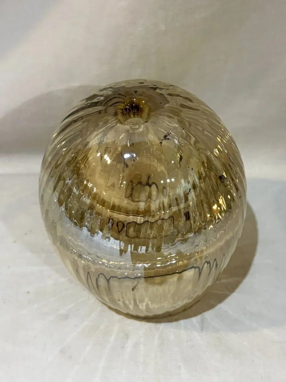 Bombay Crystal Iridescent Ribbed Bell Bulbous Oil Lamp Made In Poland